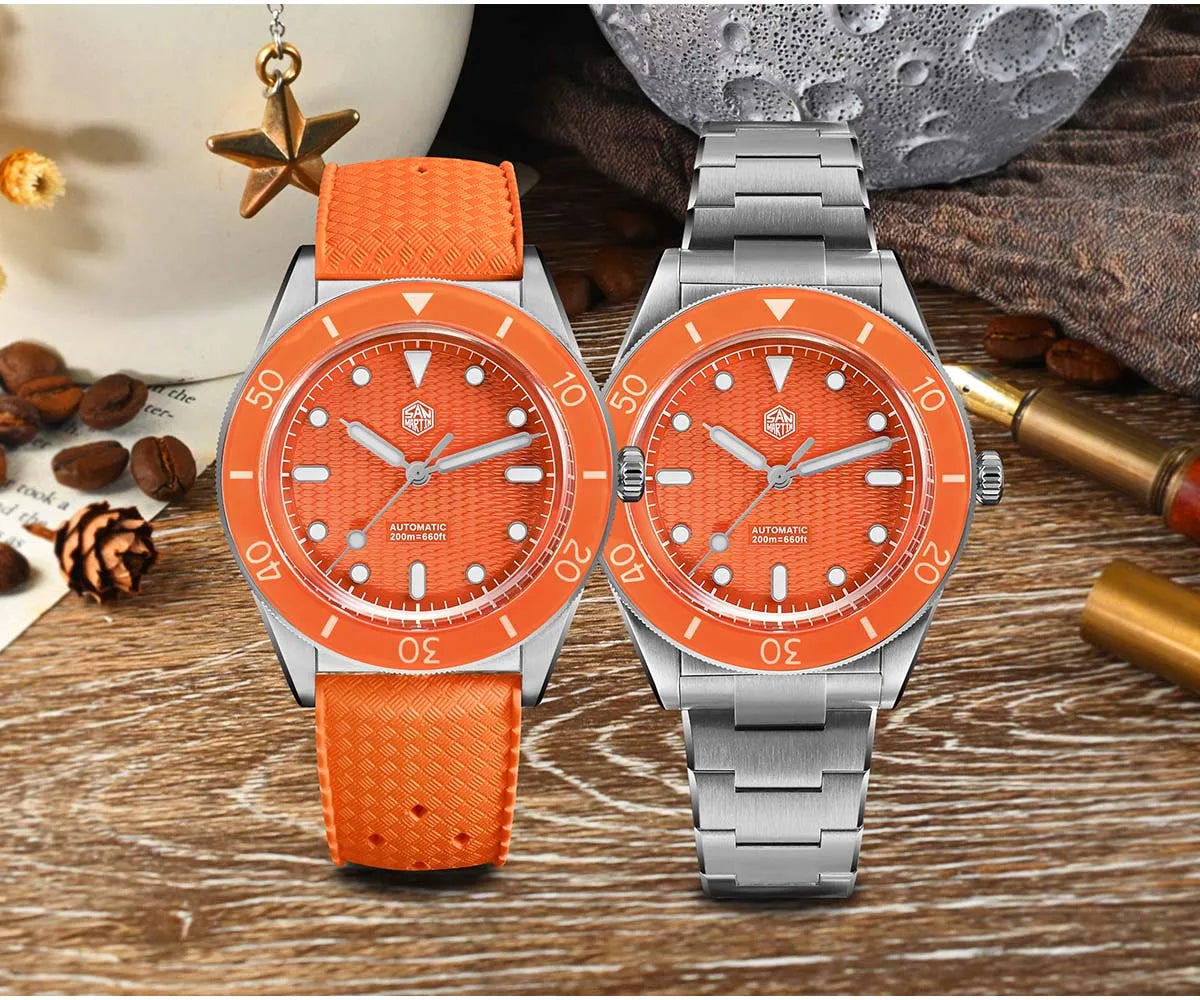 Premium FKM rubber strap with steel buckle featuring 3D San Martin logo, sized 20mm for perfect fit