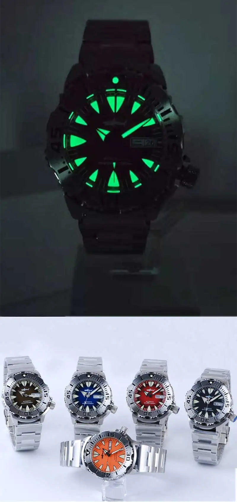 The Heimdallr 62MAS bezel and hands glowing with C3 super luminous coating for low-light visibility on deep dives