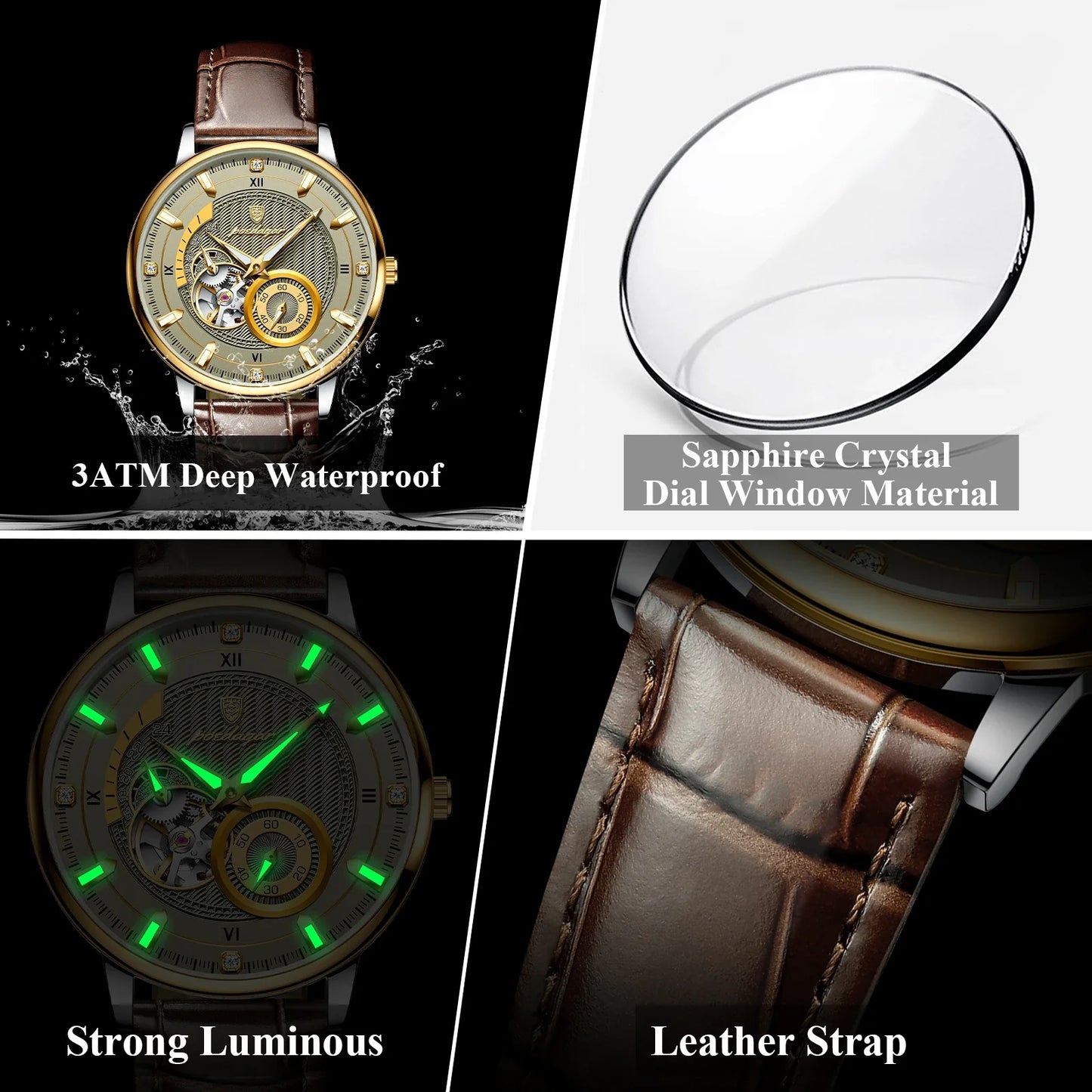 Leather band detail on the HOROLOGIUM Skeleton Tourbillon showing stainless steel bucket clasp and 42mm case profile