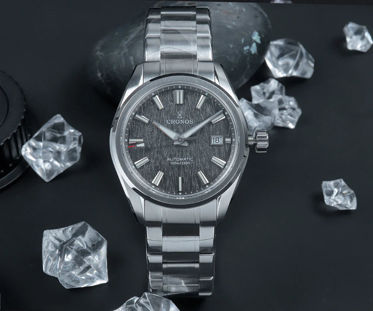 Cronos mechanical hand wind movement L6037 luxury watch case back revealing the PT5000 Swiss movement inside