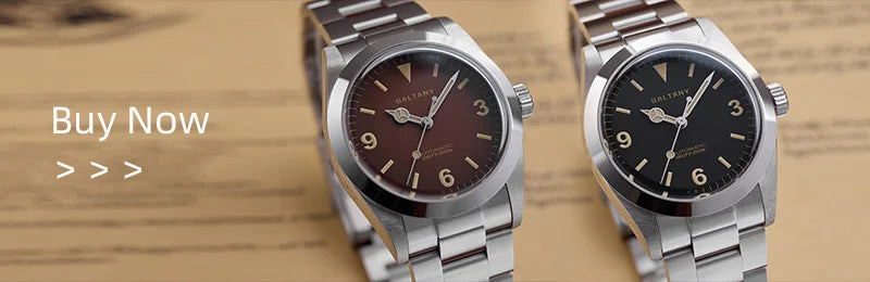 Rotating view Baltany Explorer S204035 case profile showing 11.4mm thickness and 47mm lug-to-lug measurements