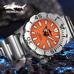 Wrist shot of the Heimdallr 62MAS with 20mm steel bracelet and folding safety clasp capturing the sporty 200M water resistance design