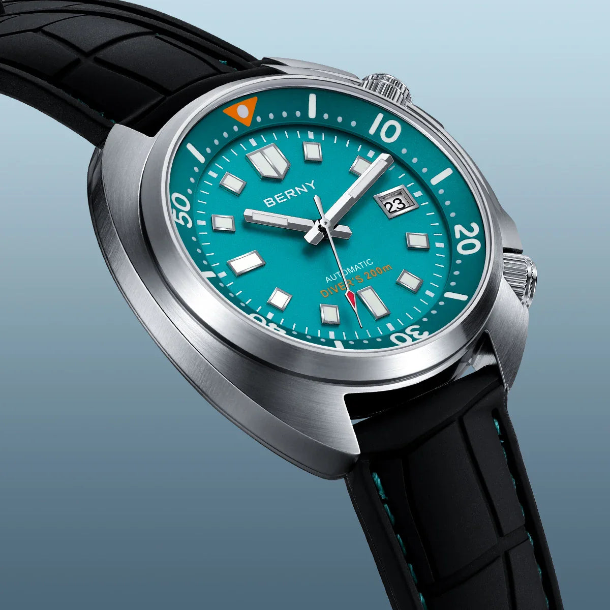 All-stainless-steel variant of the Berny Sapphire Reef Diver with polished bracelet and 20ATM water resistance