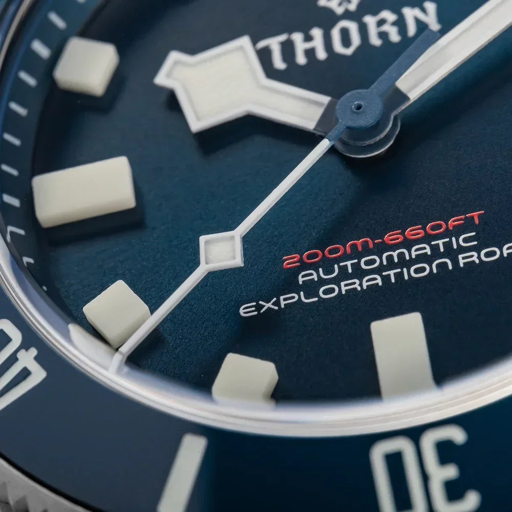 THORN automatic watch rear case back showing Japanese PT5000 movement through display and solid titanium construction