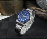 Unidirectional sapphire bezel with 120 clicks and luminous markers on San Martin SN0151-GL sport watch