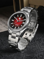 Ice blue desert texture dial on SN0129-GC shows 3D hexagon logo and date window, sapphire crystal with AR coating