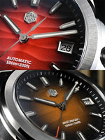 San Martin SN0129-GC gradient red dial capturing desert mirage heat waves, 39mm stainless steel case with luminous applied indices
