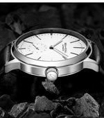 Three-quarter angle of Sea-Gull 1955 mechanical watch highlighting 10mm case thickness and sapphire crystal dome