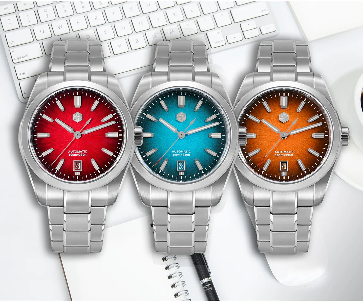 Gradient enamel brown dial version of San Martin JianZhan SN0144 capturing the multidimensional ceramic texture from different viewing angles