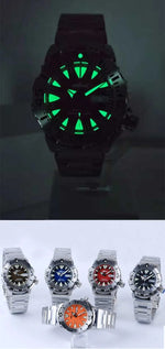 The Heimdallr 62MAS bezel and hands glowing with C3 super luminous coating for low-light visibility on deep dives