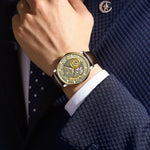 Luminous hands and skeleton dial of the HOROLOGIUM Tourbillon 42mm revealing the mechanical heart beneath sapphire