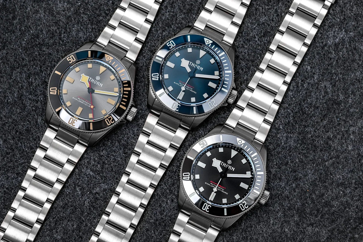 THORN SHY036 with sapphire crystal glass and AR coating reflecting light to showcase the sunburst dial at different angles throughout the day