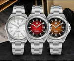 Screw-down crown with 3D hexagon logo on San Martin automatic watch, crown guard visible on 39mm case