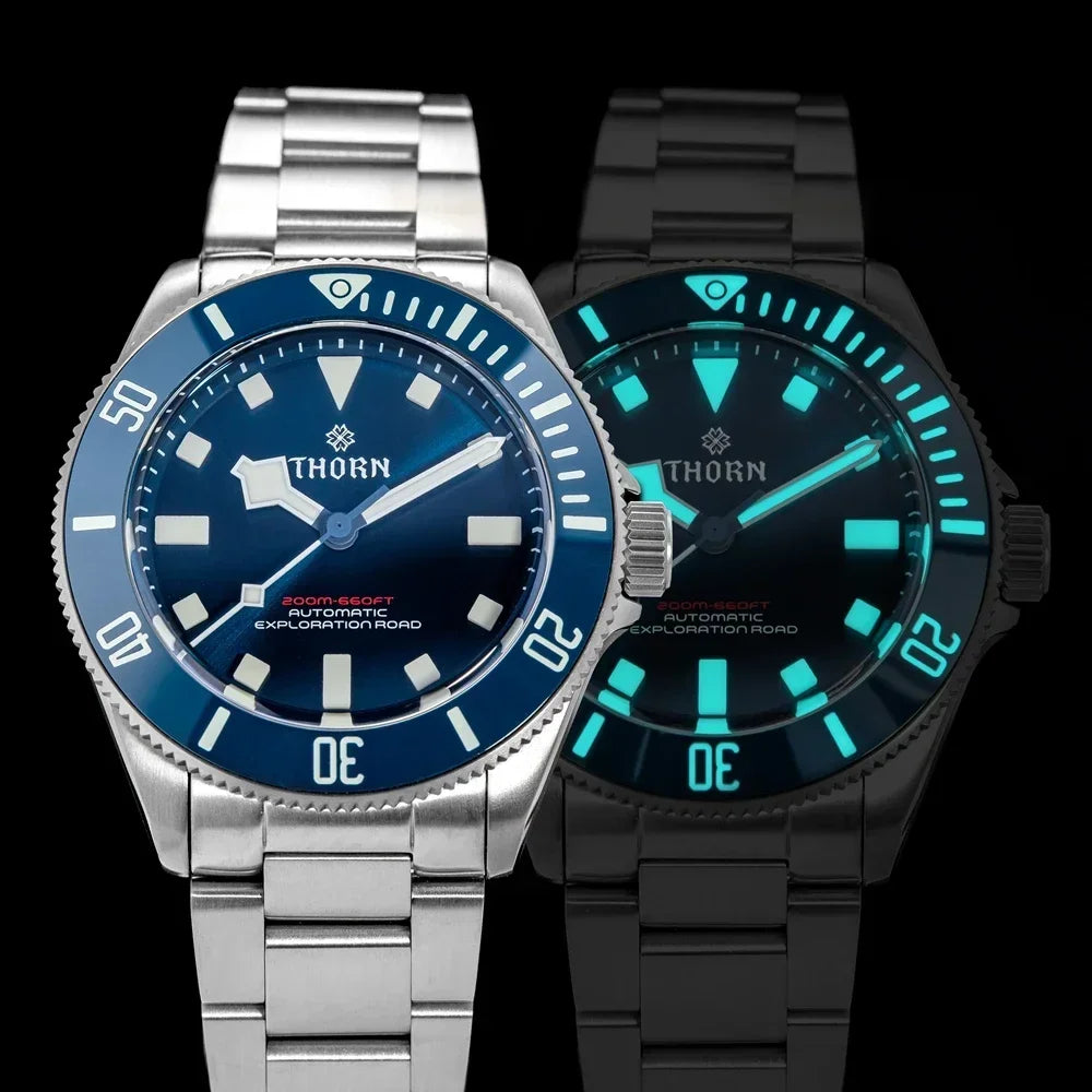 Titanium bracelet clasp detail on THORN dive watch showing secure folding mechanism and brushed metal finish