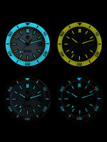39mm San Martin enamel sapphire bezel diver showing applied indices, date window, and 120 click unidirectional bezel mechanism