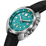 Berny Sapphire Reef Diver AM1970M cushion case with Klein Blue dial and screw-in crown, sapphire crystal catching light