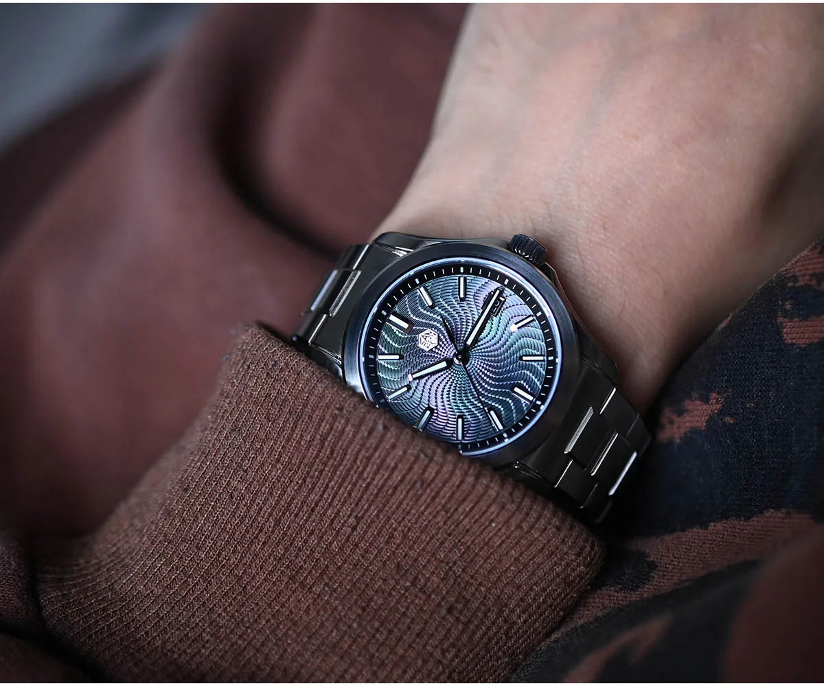 Solid 316L stainless steel H-link bracelet with polished chamfered edges and San Martin fly adjustable clasp detail