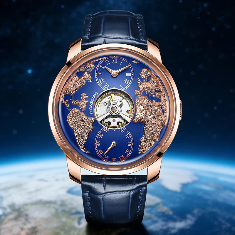MERIDIAN Automatic dressed in brushed steel with numberless dial and glow-in-dark hand markers on tan leather band