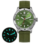 BERNY AM134M wavy dial diver watch with sapphire crystal and luminous hands displayed at 12 o'clock angle