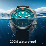 Close-up of Berny Sapphire Reef Diver's super luminous hands and date window at 3 o'clock position on dial