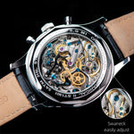 Luminous hands and markers on the Sugess 1963-40 chronograph catch light against the iconic panda subdial layout