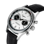 Detailed view of Sugess S387 dial showing swanneck regulator, chronograph functions, and luminous markers on the heritage-inspired Panda face