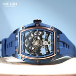 CINDER Skeleton Tonneau Automatic with exposed mechanical movement visible through Hardlex crystal, luminous hands glowing against bare gear display