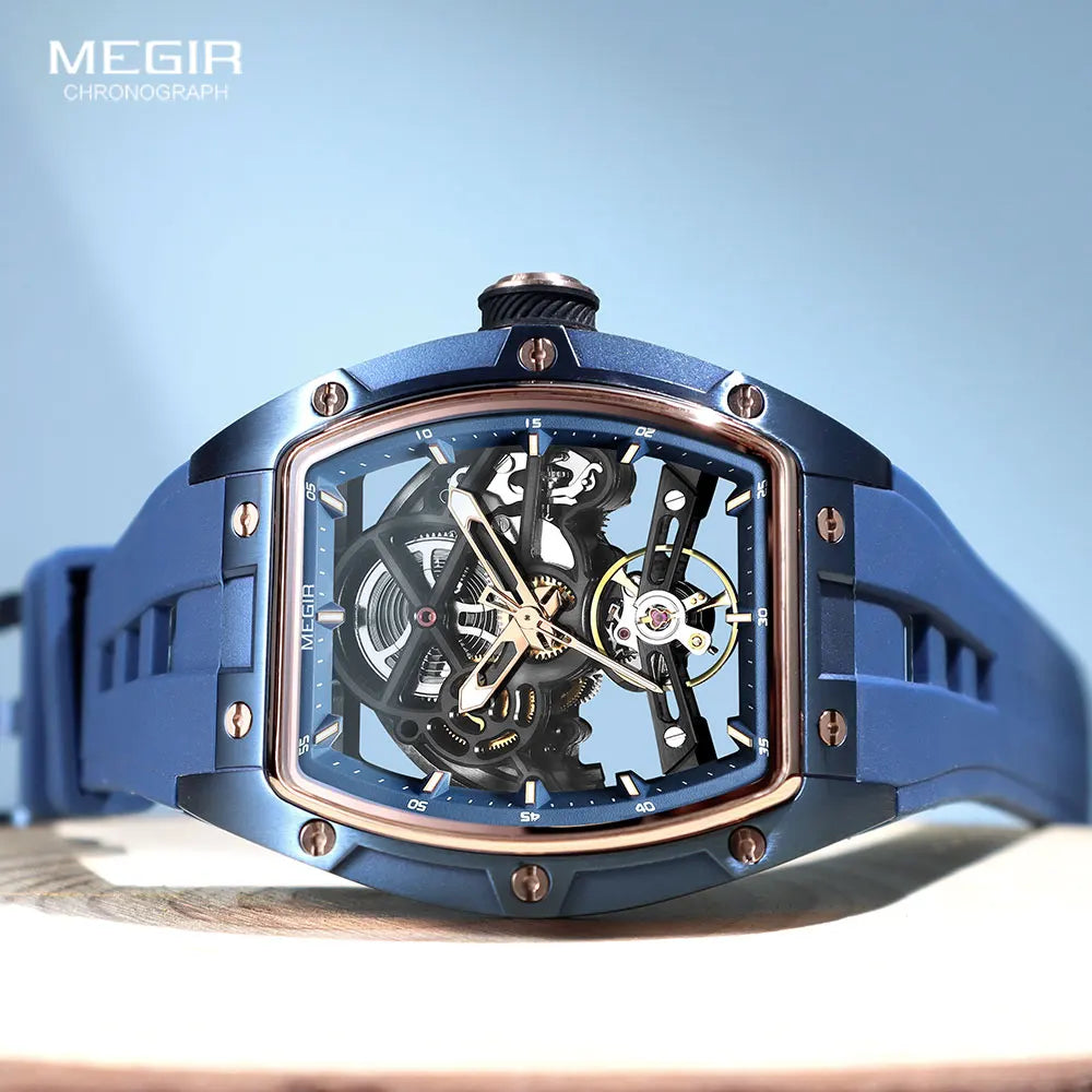 CINDER Skeleton Tonneau Automatic with exposed mechanical movement visible through Hardlex crystal, luminous hands glowing against bare gear display