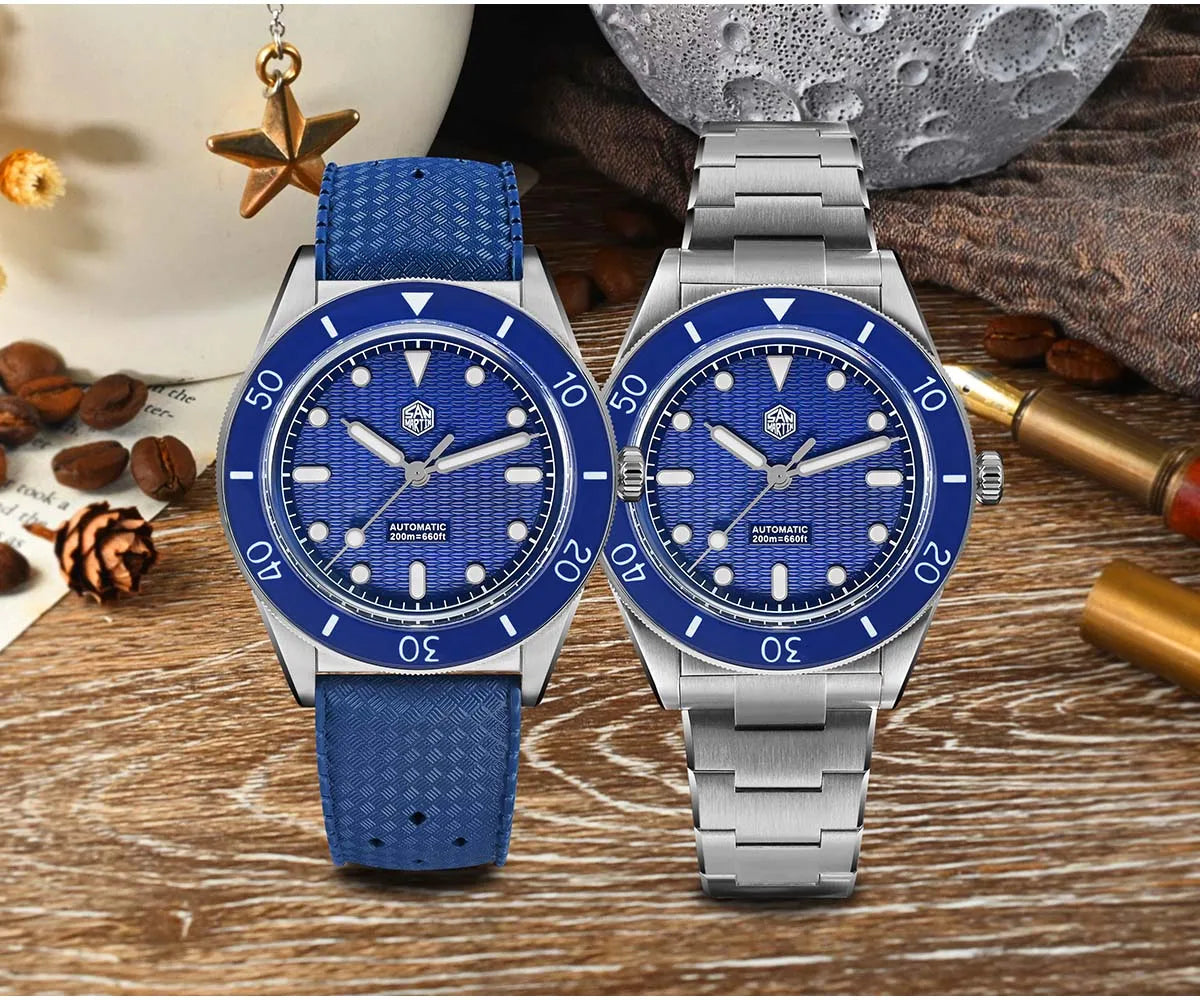 Applied hexagonal logo and indices on the guilloche MOP dial with luminous BGW-X1 blue light hands