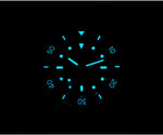 Sapphire crystal AR coating detail of San Martin SN0151-GL shows the anti-reflective treatment on face