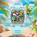 SOLSTICE skeleton tonneau automatic P6633 with exposed movement visible through resin crystal and luminous hands on 47mm case